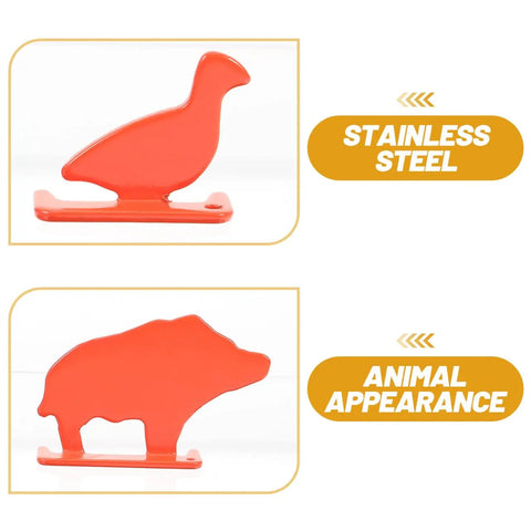 Four Piece Gun Target Set With Animal Silhouette Targets Stainless Steel Neon Orange Powder Coat Ultra Portable
