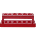 Red Six Hole Test Tube Holder Rack Portable Plastic Stand For Lab Burette Shelf, front view, classroom teaching tool