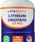 Lithium Orotate 20mg Mood Support Supplement With Bioavailable Formula 90 Veggie Caps Gluten Free Non GMO Third Party Tested