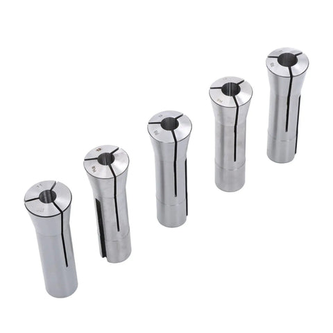 R8 Collet Set 20 Piece Metric Range 1mm To 20mm Collets For Milling Lathe Heavy Duty Steel Construction Heat Treated five collets displayed