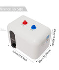2.6 Gallon Electric Mini Tank Water Heater Equipped With Solid Stainless Steel Core For Compact Under Sink Placement Quick Warm Water Relief In Kitchens Or Rvs Featuring No Sweat Setup And Plug And Play Wiring, showing size reference with dimensions.