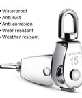 6 Pack 0.59 Inch Single Pulley Block 304 Stainless Steel M15 Crane Swivel Hook with stainless steel build