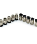 Male Straight Pneumatic Push-In Connector For 4mm PTFE Bowden Tubing, M10 Thread, Stainless Steel Quick-Fit For E3D V6 Bowden Extruder, 3D Printer, Pack Of 10, shown in a row