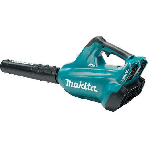 Top Tier Heavy Hitter 36V Brushless Leaf Blower Kit With Dual 18V Batteries showcasing a teal and black ergonomic design.
