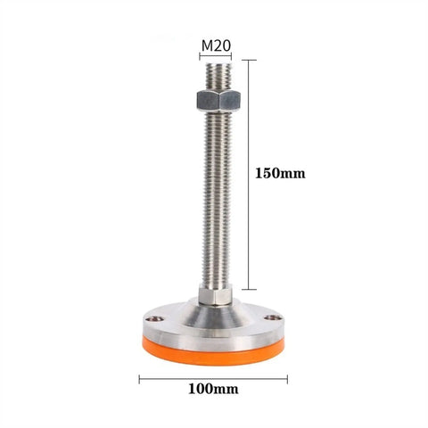 Top Shelf 4 Pack Adjustable Leveling Feet Solid Stainless Steel Screw Mounts For Couches Tables Home Gear Threaded Replacement Legs With Non Slip Pads Heavy Hitter Setup No Sweat Level, 150mm height, 100mm base.