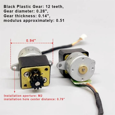 Two DC 5V micro stepper motors with metal gearboxes; 15mm diameter, 1:35 ratio, 18° step, toy/robot use.