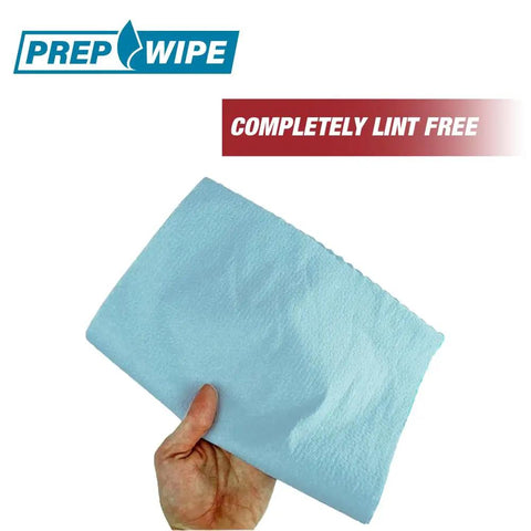 Hand holding Prep Wipe Lint Free Towels Heavy Duty Cloths For Household And Industrial Use Disposable Rags Nonwoven Wipes 300 Pack 9 By 17 Inches Blue Ultra Low Lint For Painting Prep And Tough Cleaning Jobs