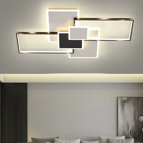 Dope 113W LED Ceiling Light Flush Mount, Dimmable Modern Fixture With Metal And Acrylic 4 Rectangle Panels For Living Room