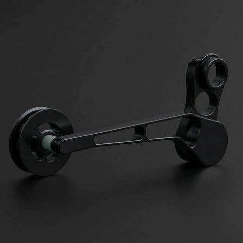 Rear Derailleur Chain Tensioner With 11T Pulley For Folding Bikes, aluminum build with black finish, sleek design for better shifting.