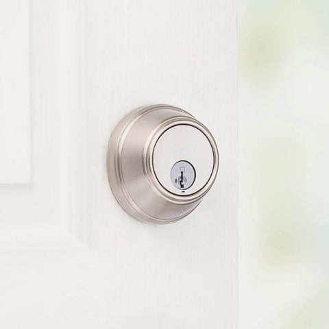 Key Control Deadbolt Lock With SmartKey Security And Microban Protection For Exterior Front Entry, Satin Nickel Finish