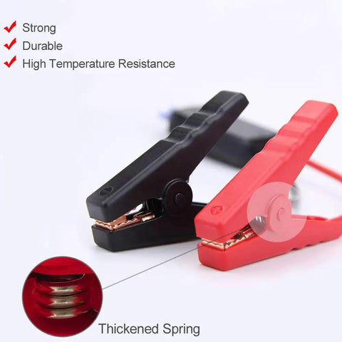 Jump Start Cables For Cars With A No Brainer Adapter That Lets You Use 20V Tool Batteries, red and black clamps with thickened springs