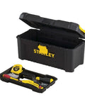 Essential 16 Inch Toolbox in Black and Yellow With Top Organizers, Handy Tool Tray And Side Access, Geometric Lock Latch, Pad Eye Lock