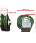 Pulley wheel, green cast-iron V-groove, 40mm diameter with M10 bolt, double bearing