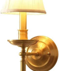 Modern Brass Wall Lamp With White Cotton Drum Shade Matte Warm Antique Finish Easy Install Sconce for living room and decor lighting