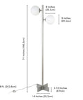 Two Light Floor Lamp With Glass Shade In Nickel And White Milk Finish, 70.5 Inch Standing Lamp With 14 Inch Square Base, 8 Ft Cord