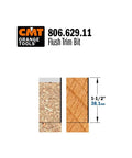 Heavy Duty Half Inch Shank Flush Trim Router Bit With Matching Ball Bearing, shown with laminated wood detail.