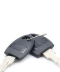 Close-up of plastic keys for Cam Cylinder Locks For Doors Cabinets Mailboxes And Drawers Beefy Padlock Security Locks.