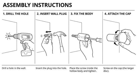 Assembly instructions for Top Shelf Four Pack Slick Black Round Wall Hooks For Hanging Towels Coats And Hats Modern Minimalist Entryway Decor.