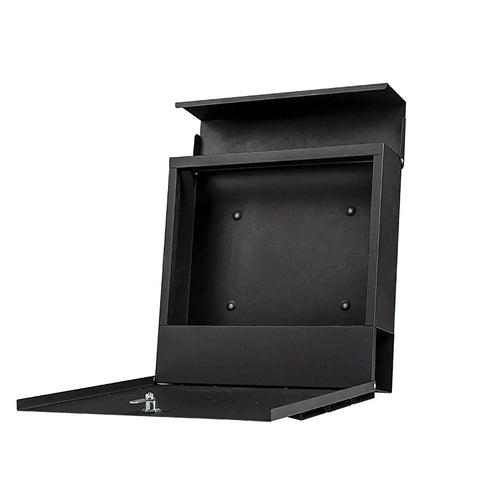 Built Tough Outdoor Wall Mount Locking Mailbox In Valencia Carbon Black, Galvanized Steel Construction, Top Loading And Rustproof Metal, Weather Resistant Design With Newspaper Holder, MD25N Model For Secure Mail And Packages