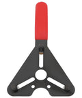 Roadfar A/C clutch holding tool, front view with red handle and black triangular metal frame