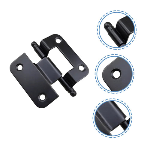 Set of 6 black iron cabinet door hinges for kitchen and bathroom cabinets; heavy‑duty, easy to install