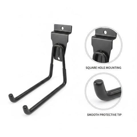 Heavy Duty Square Hole Pegboard Hook, Black Carbon Steel Slot Board Hook showing square hole mounting and smooth tip
