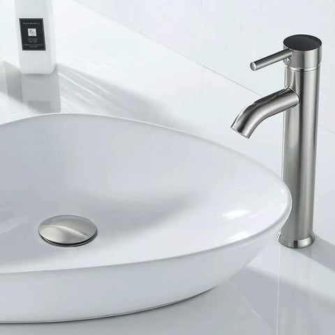 Built Tough Pop Up Drain Stopper For Vessel Sinks Without Overflow Slick Brushed Nickel Finish Foolproof Install Heavy Duty Brass Plumbing Piece For Chic Bathroom Vanity Sets