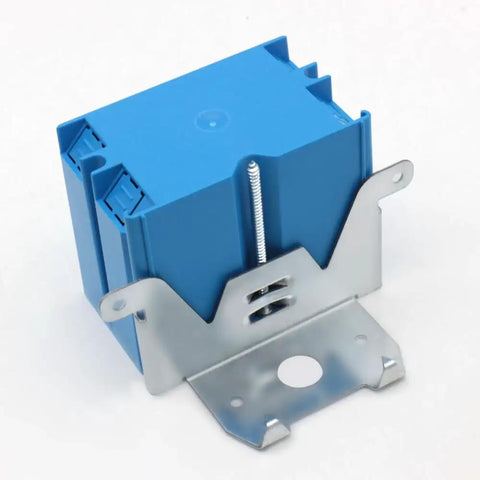 Adjustable 1-Gang Electrical Outlet Box Pack 21 Cubic Inches Each ETL Listed 12 Count Fits 10 14 AWG 9 12 AWG and 8 10 AWG Wire Durable Metal Easy Cutouts and Fast Install blue plastic outlet box with metal mounting bracket
