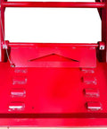 Close-up of red section of Heavy Duty 1500 Lb Motorcycle Lift With Side Extension, Pedal Hydraulic Pump, Jack Table For Motorcycles And ATVs