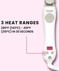 Close-up of digital display on 1 Inch Ceramic Rotating Curling Iron With Auto Spin Wand For Effortless Beachy Waves, white handle.