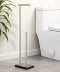 Freestanding Toilet Paper Holder Stand With Reserve Storage In Rustproof Stainless Steel Brushed Finish For Bathroom Heavy Duty