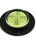 for mini Round for spirit Level for 360 Degree Viewing with yellow bubble level indicator and black base.