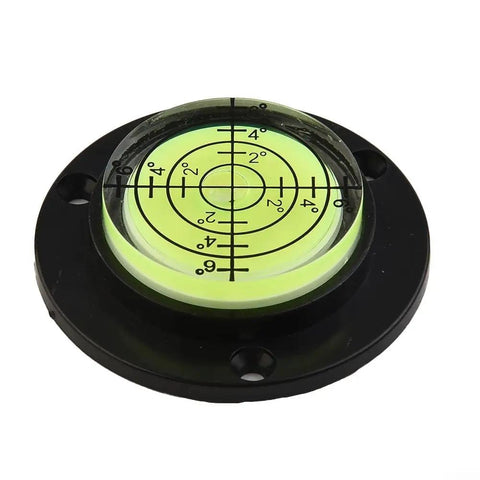 for mini Round for spirit Level for 360 Degree Viewing with yellow bubble level indicator and black base.