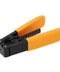 Fiber Optic Cable Stripper Pro Grade Compact Lightweight Cutting Tool For Outdoor Use Easy Carry Quick Outer Jacket Removal Without Damaging Core Great For Field Techs And DIY Pros One Unit orange-handled fiber optic stripper with black body, closed view