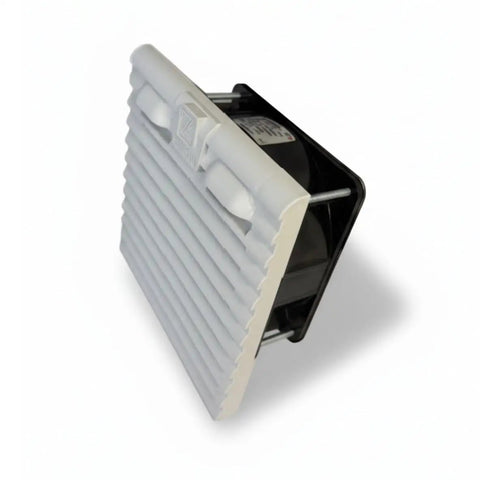 Side view of Ariav 150W 6 Inch Fan With Filter For Control Panel Enclosures 115V 1 Phase 117 CFM Quick Snap Mounting System
