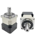 Top Shelf NEMA23 Planetary Gearbox Crafted With Premium Helical Gears, showing detailed side and front views, suitable for 200W and 400W servo units.