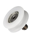Heavy Duty M6 V Groove Bearing Pulley Wheel With Nylon Roller And Steel Shaft For Threaded Rod Track Guide Linear Motion Glide Slick Silent Tracking 6X22X8Mm side view of white nylon pulley with steel shaft