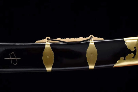 Close-up of the black scabbard detail on Handmade Wushu Dao Sword With Flexible Stainless Steel Blade And Black Scabbard