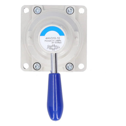 Industrial Pneumatic Rotary Lever Air Hand Valve With Compact 3 Position 4 Way Flow Control, Model 4HV310 with blue handle