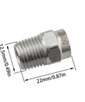 Two Pack 25 Degree Surface Cleaner Tips Orifice 1.5 1 Quarter Inch NPT Male Fitting Stainless Steel 304 side view with dimensions