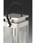 Union Square Collection 1-Light Outdoor Wall Lantern With Clear Flat Glass Stainless Steel Finish, close-up of top and handle