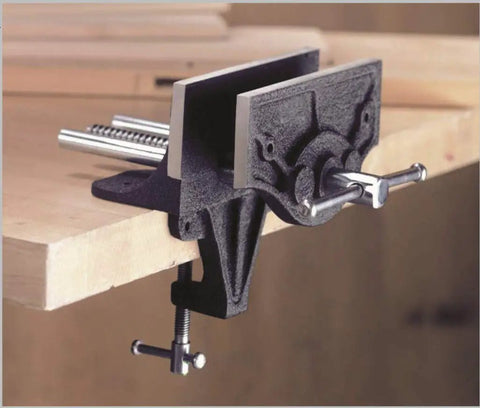 6-Inch Portable Woodworking Vise With Dual Mount Bench Clamp Or Bolt-Down Setup Cast Iron Toe-In Jaws Chrome-Plated Screw Built For Woodworkers
