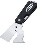 Dual Blade Folding Painter Tool Five In One Stainless Steel Multi Tool with Flexible Putty Knife, black handle
