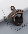 Badass 2 Pack Wall Mounted Beer Bottle Opener, Rustic Heavy Duty Metal, 'OPEN HERE' detail, 63mm x 79mm size.