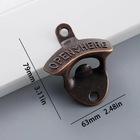 Badass 2 Pack Wall Mounted Beer Bottle Opener, Rustic Heavy Duty Metal, 'OPEN HERE' detail, 63mm x 79mm size.