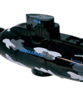 Dope 40MHz RC Submarine with Electric Drive in black with white camo, easy submerged steering and underwater lights, 5.5 inch size.