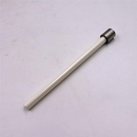 Side view of waterjet pump ceramic plunger, white ceramic rod with metal end cap, 011045-1 HP