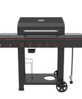 Front view of 5-Burner Propane Gas Grill with Side Tables and Accessory Hooks, 50,000 BTUs, 656 Sq In Cooking Space, Two Wheel Transport
