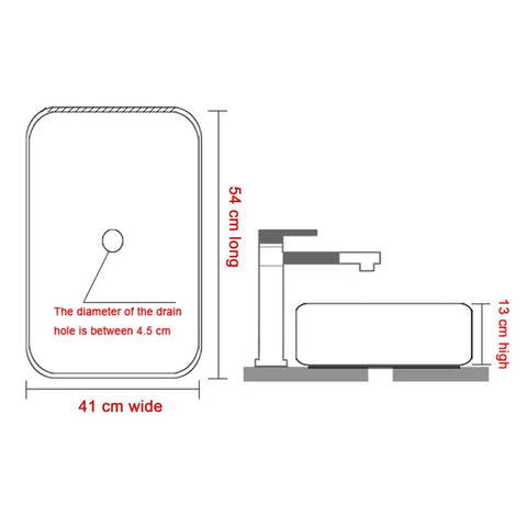 USZWBY Vessel Sinks Bathroom Sink, Art Ceramic Rectangular Vessel Basin Vanity dimensions 54x41x13 cm with round drain hole.