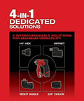 4 interchangeable heads displayed for Slick Brushless Drill Driver With Four Versatile Heads Compatible With Milwaukee M12 Tools.